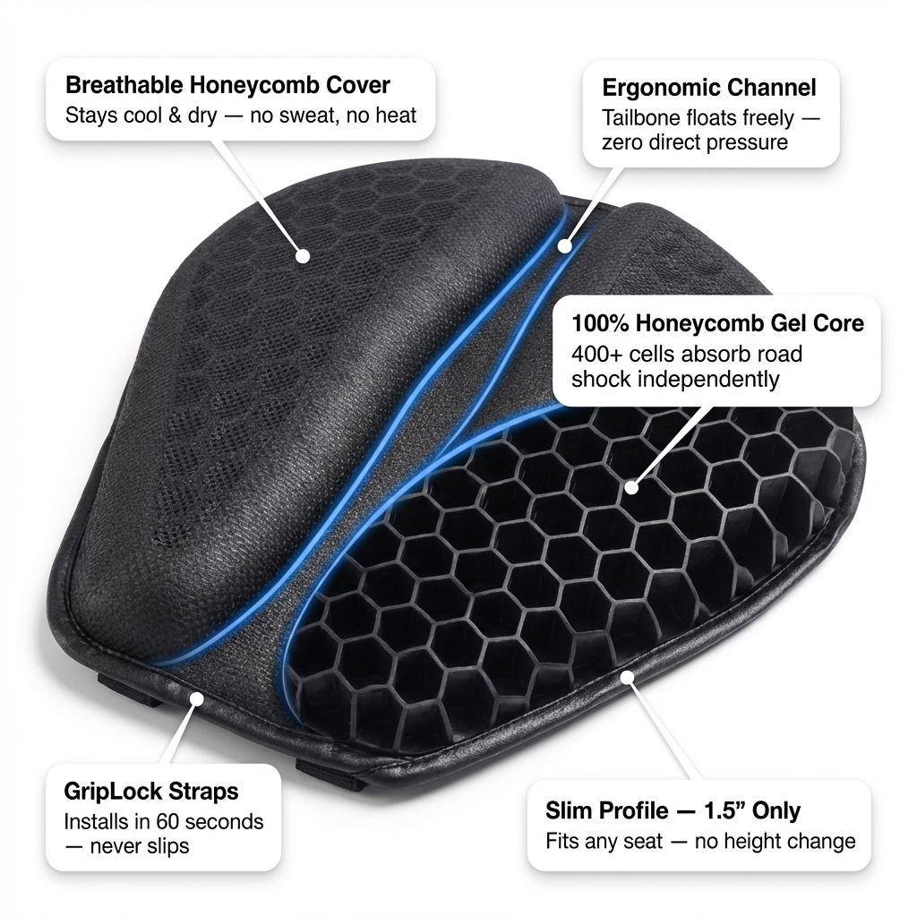 Sentia Motorista | Cojín de Gel para Conductor de Moto · Viajes Largos Sin Dolor - imagen 4