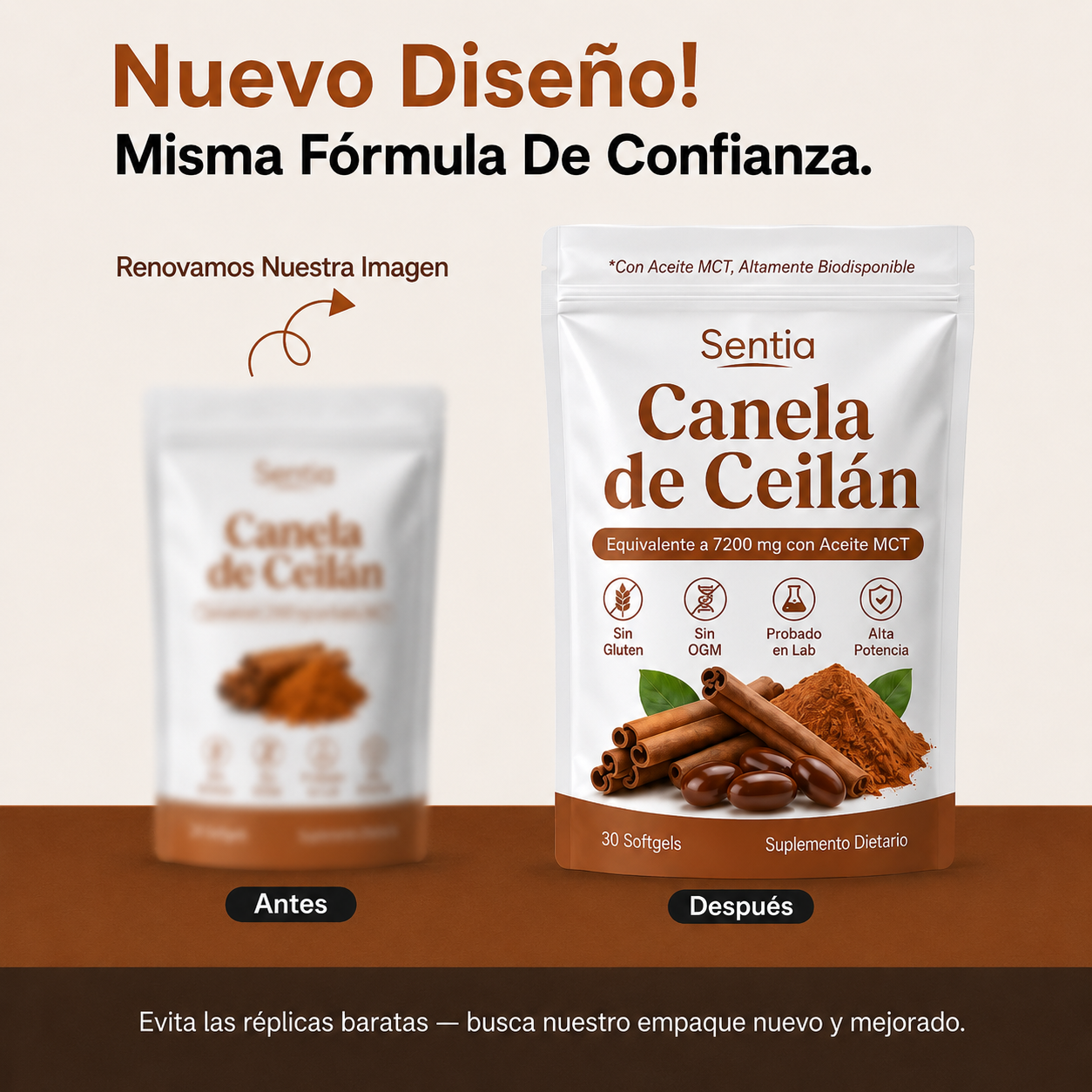 Canela de Ceilán Equivalente a 7200 mg con Aceite MCT