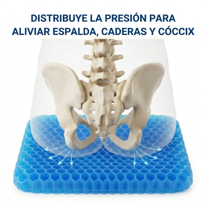Distribuye la presión para aliviar espalda, caderas y cóccix