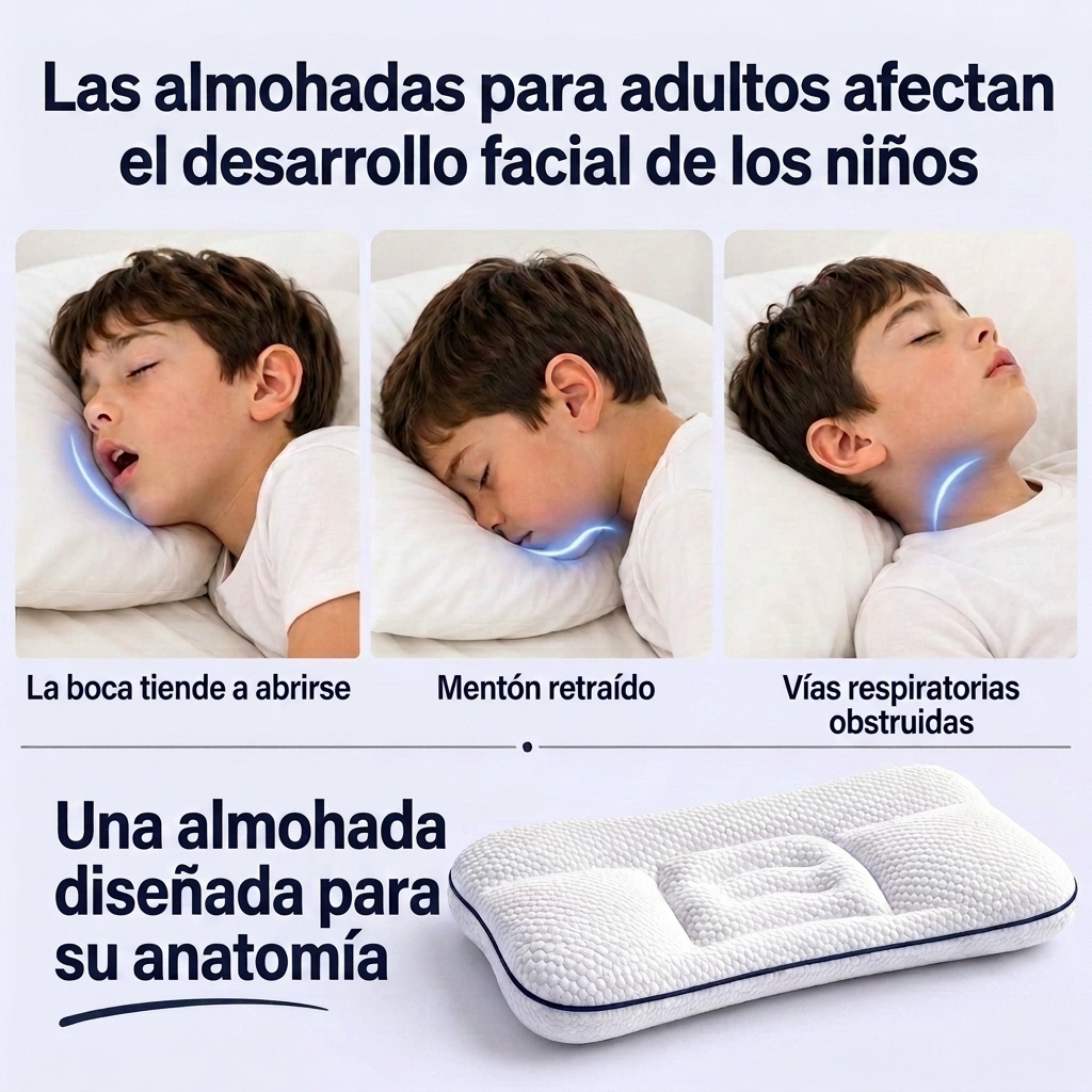 Almohadas de adultos afectan desarrollo facial infantil - Sentia Kids™ diseñada para su anatomía