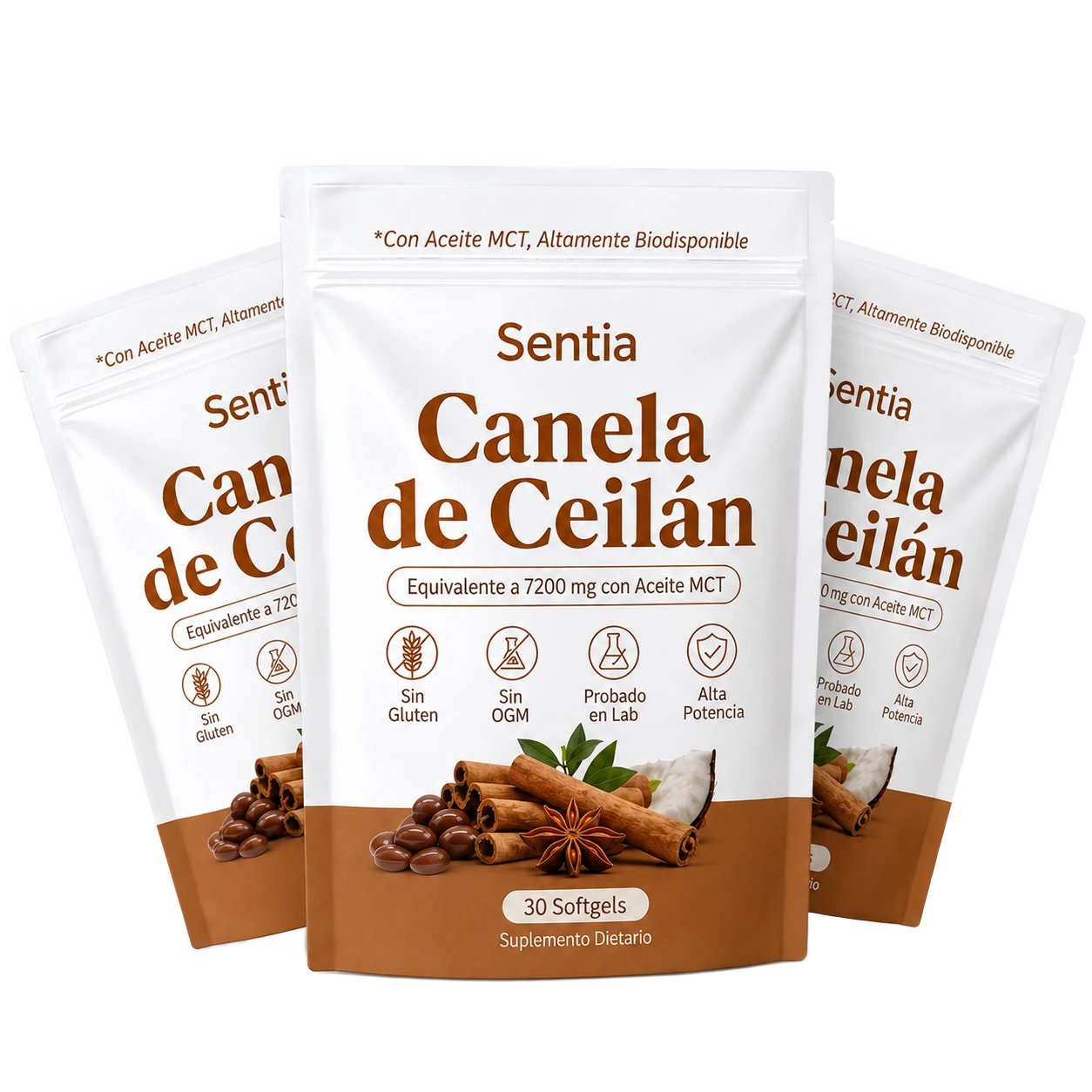 Tres envases de Canela de Ceilán SENTIA
