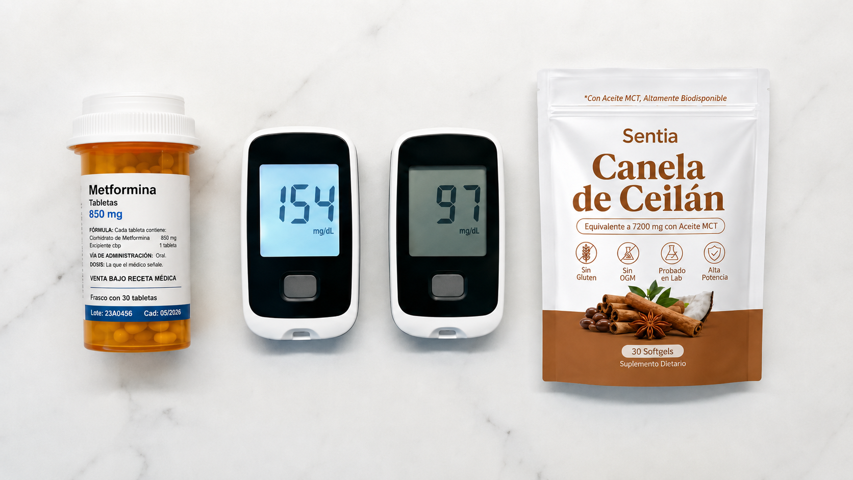 Canela de Ceilán de Sentia comparada con frascos de receta